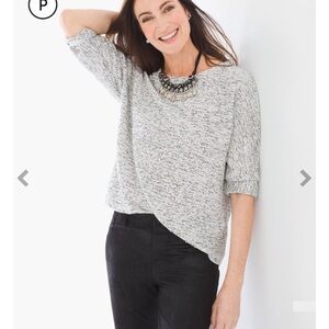 Chicos Sweater Top Womens 2 Large Black Gray Sequin Fringe Detail Dolman Sleeve